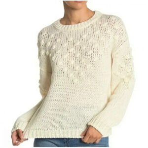Abound Womens Sweater Chunky Knit Textured Pom Pom Ivory Cream Pullover Large
